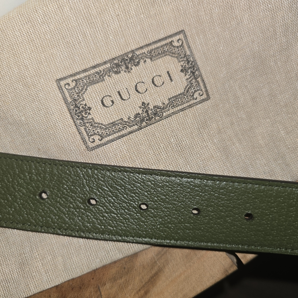 Gucci Reversible Belt Monogram And Solid Green - Picture 6 of 9